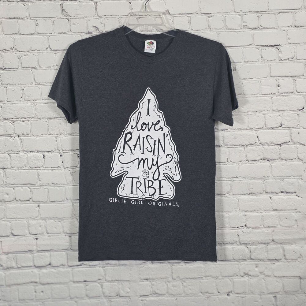 Girlie Girl Women's Small Gray " I love Raisin My Tribe" Short Sleeve T-Shirt